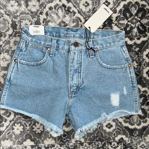 Wrangler Blue Jean Shorts with Distressed Frayed Hem